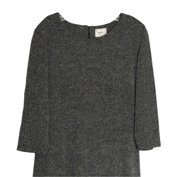 Eci New York Stretch Fit & Flare Dress Size L Gray Tweed Boho Lace - Picture 4 of 7